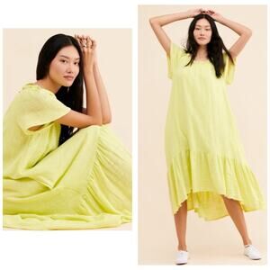 Anthropologie Maeve Selah High-Low Maxi Dress Size Medium Yellow Oversized Boho